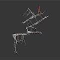 Modern Abstract Metal Sculpture Structure With Intricate Geometric Frame On Black Background