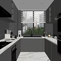 Modern Kitchen Interior Design With Dark Cabinets Marble Countertop And Appliances