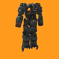Game And Movie Robot Character With Black Red Armored Combat Style Design On Orange Background