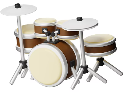 Kids Toy Drum Set With Brown Beige Drums And White Cymbals On Stands 3d model