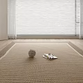 Square Rug Light Brown Woven Texture with Tennis Ball Open Magazine on Wooden Floor