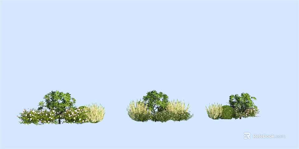 Various Types Of Shrubs With Green Foliage And White Blooms In Landscaping 3d model 