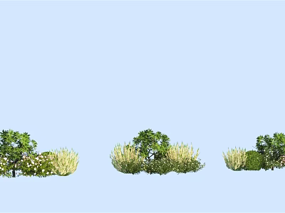 Various Types Of Shrubs With Green Foliage And White Blooms In Landscaping 3d model