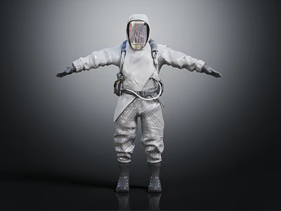 Full Body White Protective Suit With Hood And Respiratory Protection Safety Gear 3d model