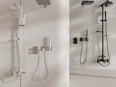 Modern Bathroom Shower Fixtures With Silver And Black Design Handheld And Fixed Heads 3d model
