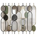 Modern Decorative Room Divider With Geometric Shapes Marble Texture And Metal Frame