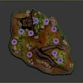 Wooden Logs And Stone Rocks With Purple Flowers On Green Grass