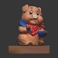 Cute Brown Pig Sculpture Wearing Red Polka Dot Scarf Holding Blue Bowl On Base
