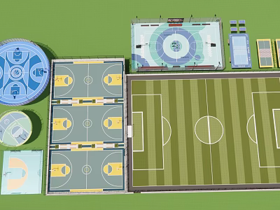 Garden Landscape Design Featuring Soccer Field Basketball Courts And Circular Areas 3d model