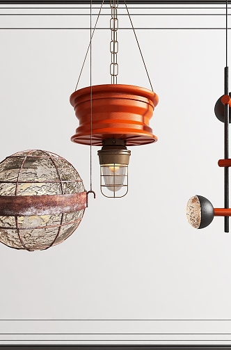 Industrial wind chandelier spherical round multi-head chandelier 3d model