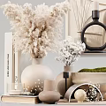 Modern Decorative Ornament Combination with Pampas Grass Ceramic Vases Moss and Candle Holders for Home