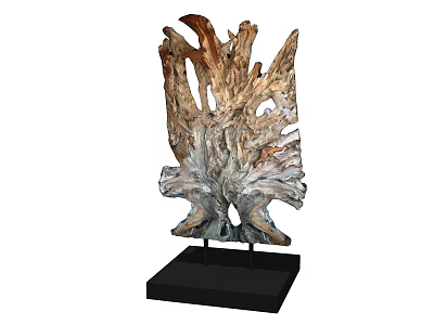 Decorative Ornament Set With Natural Wood Sculptural Design And Black Base Stand 3d model