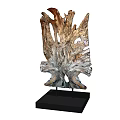 Decorative Ornament Set With Natural Wood Sculptural Design And Black Base Stand