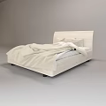 Light Colored Double Bed With Wooden Headboard Two Pillows And Neatly Spread Bedspread