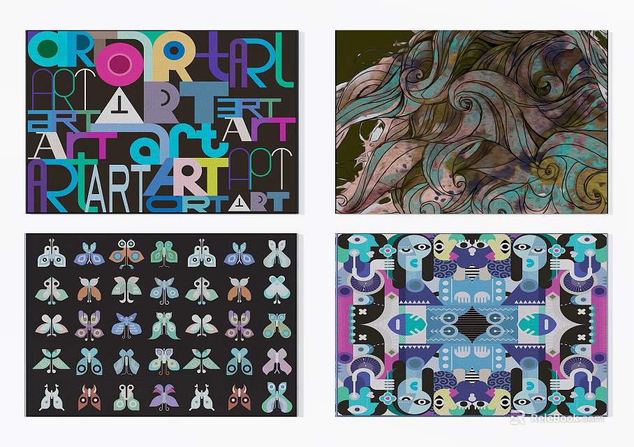Square Rugs with Colorful Abstract Artistic Patterns and Geometric Designs for Home Decor 3d model 