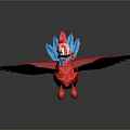 Colorful Red Parrot With Blue Wings And Tail Feathers In Flying Pose