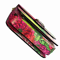 Vibrant Floral Patterned Shoulder Bag With Pink Green Yellow Colors And Metallic Clasp