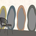 Modern Decorative Mirrors In Irregular Curved Shape With Yellow Blue Brown Green And Black Chair