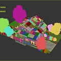 Two Story Detached House With Black Roof Skylights Orange Fence Green Lawn And Trees