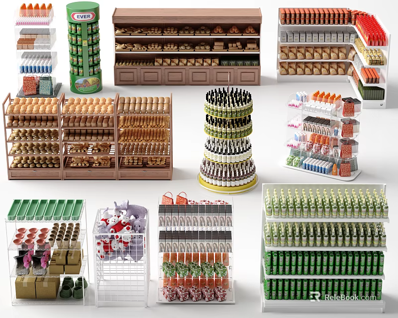 Various Multi Tiered Display Shelves Designs for Organized Retail Product 3d model