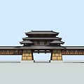 Traditional Chinese Entrance Gate With Classic Wooden Structure Symmetric Design And Multi Layered Roof