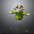 Cartoon Goat With Brown Horns Glasses Green Coat Scarf Backpack Open Arms On Dark Background
