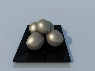 Silver Smooth Surface Oval Shaped Sculptures Displayed On Black Square Base 3d model