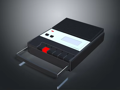 Vintage Computer Tape Drive With Black White Panel Red Button And Display Screen 3d model
