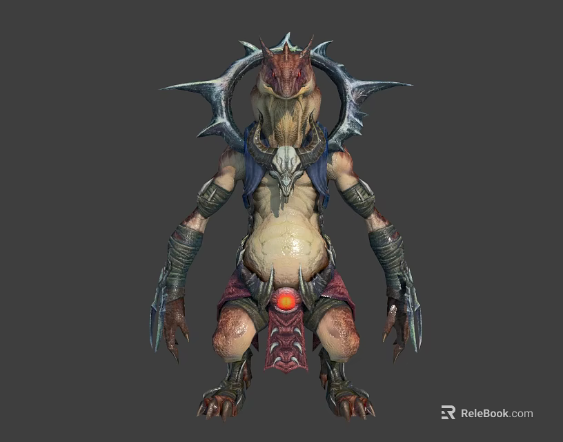 Fantasy Mythical Creature With Spiked Crown Clawed Hands And Glowing Abdomen Design 3d model 