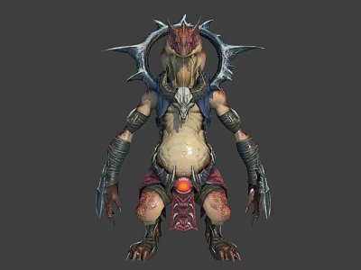 Fantasy Mythical Creature With Spiked Crown Clawed Hands And Glowing Abdomen Design 3d model