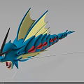 Fierce Blue Dragon 3D Model With Yellow Wings Red Spots And Open Mouth