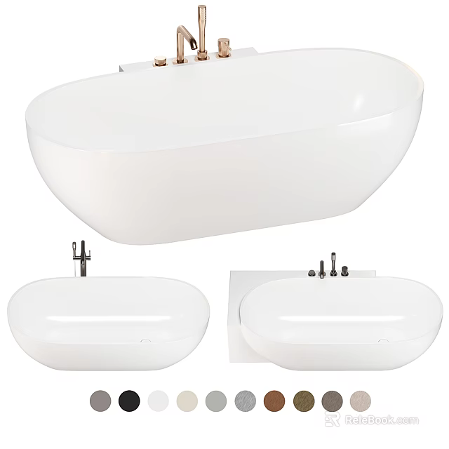 White Modern Freestanding Bathtub Design With Sleek Shape And Faucet Details 3d model 