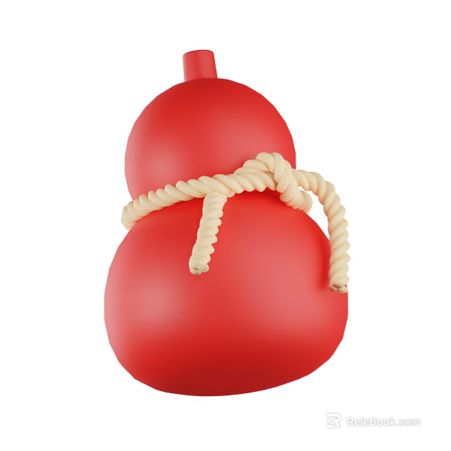 Red Gourd Shaped Decorative Ornament Set With Beige Rope Accent 3d model 