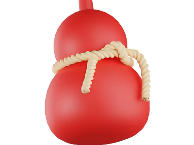 Red Gourd Shaped Decorative Ornament Set With Beige Rope Accent 3d model