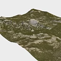 Natural Garden Landscape With Lush Green Grassland And Rocky Hill Terrain