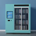 Light Blue Public Book Vending Machine With Transparent Door And Touch Screen 3d model