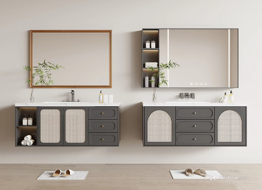 Modern Bathroom Vanity Cabinet With Mirror Drawers And Contemporary Design Elements 3d model
