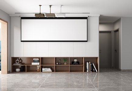 Modern projector projection screen TV cabinet background wall 3d model