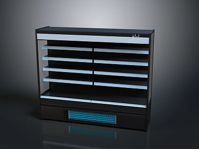 Commercial Display Cabinet With Multiple Shelves Black Design And Blue Bottom Panel 3d model