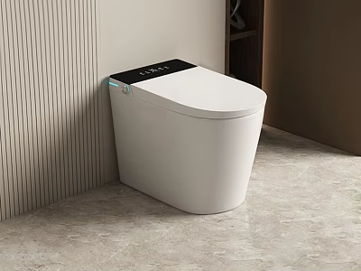 Modern Smart Toilet With Black Panel Sleek White Design And Vertical Striped Bathroom Wall 3d model