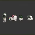 Decorative Giraffe Unicorn Elephant Sculptures With Green Plants And Pink Flowers For Home Decor