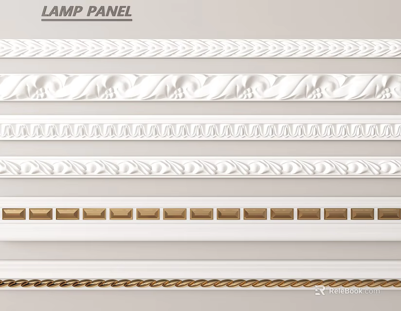 Gypsum Molding With Various Decorative Designs And White Gold Tones For Interior Decoration 3d model 