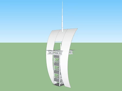 Modern White Tower With Curved Structure Antenna On Top And Platform At Bottom 3d model