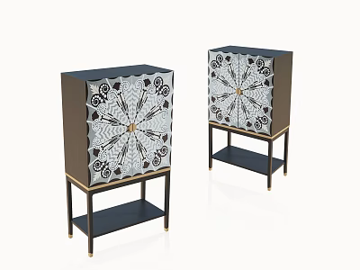 Modern Entryway Side Cabinet With Decorative Pattern Door Golden Frame And Storage Shelf Design 3d model