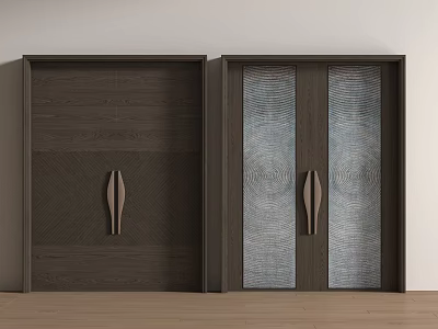 Wooden Double Doors With Glass Panels And Modern Handles In Minimalist Interior 3d model