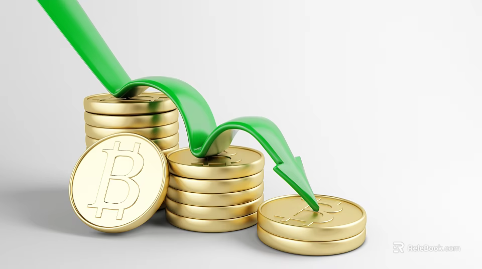 Decorative Ornament Set with Stacked Gold Coins Green Upward Arrow and Bitcoin Symbol 3d model 