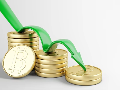 Decorative Ornament Set with Stacked Gold Coins Green Upward Arrow and Bitcoin Symbol 3d model