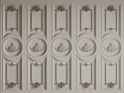 Classic Elegant Wainscoting With Carved Circular Motifs And Panel Frames For Interior Design 3d model