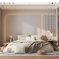 Warm Modern Bedroom Interior Design With Soft Tones Bed Linen Wooden Floor And Lattice Screen