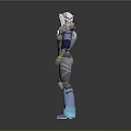 Sci Fi Character With Blue Gray Armor Helmet And Futuristic Tech Outfit Design